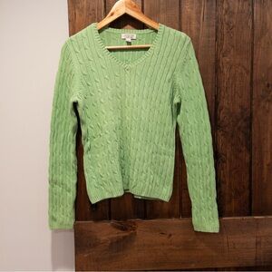 St. John's Bay Light Green V Neck Classic Cotton Blend Cable Knit Sweater Medium